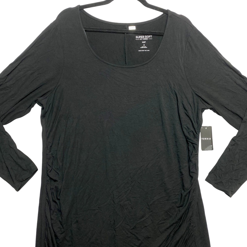 Torrid Cinched Bodycon Dress Womens 2X Black Long Sleeve Knit NWT